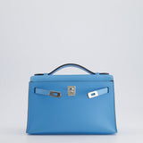 Hermès Kelly Pochette in Celeste Swift Leather with Palladium Hardware