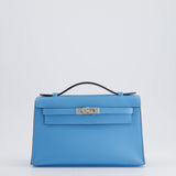 Hermès Kelly Pochette in Celeste Swift Leather with Palladium Hardware