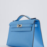 Hermès Kelly Pochette in Celeste Swift Leather with Palladium Hardware