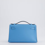 Hermès Kelly Pochette in Celeste Swift Leather with Palladium Hardware