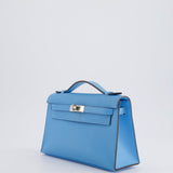 Hermès Kelly Pochette in Celeste Swift Leather with Palladium Hardware