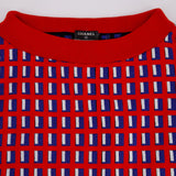 Chanel SS13 Red Knit Jumper with Pearl Pockets & Blue and White Window Detail Size FR 36 (UK 8)