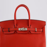 Hermès Birkin 25cm Retourne Bag in Geranium Togo Leather with Palladium Hardware