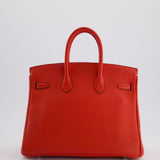 Hermès Birkin 25cm Retourne Bag in Geranium Togo Leather with Palladium Hardware