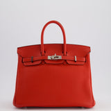 Hermès Birkin 25cm Retourne Bag in Geranium Togo Leather with Palladium Hardware