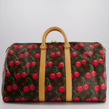 Louis Vuitton x Murakami Vintage Cherry Brown Monogram Keepall 45 with Gold Hardware