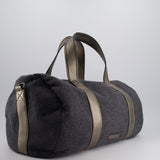 Brunello Cucinelli Grey Felt Duffle Bag with Gunmetal Grey Hardware