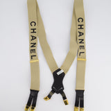 Chanel Vintage 1990s Beige Black Logo Ski Suspender Braces