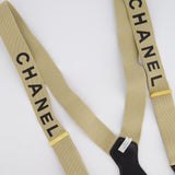 Chanel Vintage 1990s Beige Black Logo Ski Suspender Braces