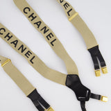 Chanel Vintage 1990s Beige Black Logo Ski Suspender Braces