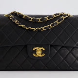 Chanel Vintage Black Small Double Flap Bag in Lambskin Leather with 24K Gold Hardware