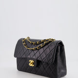 Chanel Vintage Black Small Double Flap Bag in Lambskin Leather with 24K Gold Hardware