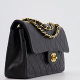 Chanel Vintage Black Small Double Flap Bag in Lambskin Leather with 24K Gold Hardware