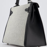 Hermès Kelly Sellier Bag 25cm in Ecru & Black Toile Quadrille with Black Swift Leather and Palladium Hardware