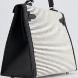 Hermès Kelly Sellier Bag 25cm in Ecru & Black Toile Quadrille with Black Swift Leather and Palladium Hardware