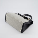 Hermès Kelly Sellier Bag 25cm in Ecru & Black Toile Quadrille with Black Swift Leather and Palladium Hardware