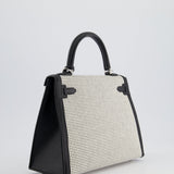 Hermès Kelly Sellier Bag 25cm in Ecru & Black Toile Quadrille with Black Swift Leather and Palladium Hardware