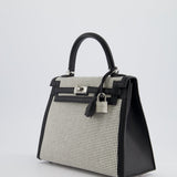 Hermès Kelly Sellier Bag 25cm in Ecru & Black Toile Quadrille with Black Swift Leather and Palladium Hardware