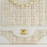 Chanel Small White Tweed and Aged Calfskin Flap Bag with Brushed Gold Hardware