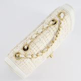 Chanel Small White Tweed and Aged Calfskin Flap Bag with Brushed Gold Hardware