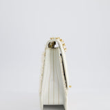 Chanel Small White Tweed and Aged Calfskin Flap Bag with Brushed Gold Hardware