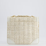 Chanel Small White Tweed and Aged Calfskin Flap Bag with Brushed Gold Hardware