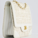 Chanel Small White Tweed and Aged Calfskin Flap Bag with Brushed Gold Hardware