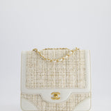 Chanel Small White Tweed and Aged Calfskin Flap Bag with Brushed Gold Hardware