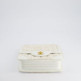 Chanel Small White Tweed and Aged Calfskin Flap Bag with Brushed Gold Hardware