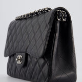 Chanel Black Jumbo Classic Double Flap Bag in Caviar Leather with Silver Hardware