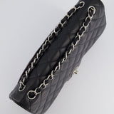 Chanel Black Jumbo Classic Double Flap Bag in Caviar Leather with Silver Hardware