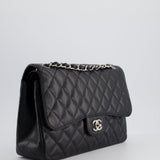 Chanel Black Jumbo Classic Double Flap Bag in Caviar Leather with Silver Hardware