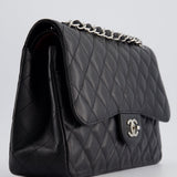 Chanel Black Jumbo Classic Double Flap Bag in Caviar Leather with Silver Hardware