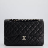 Chanel Black Jumbo Classic Double Flap Bag in Caviar Leather with Silver Hardware