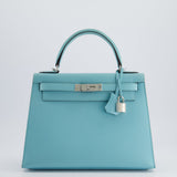 *FIRE PRICE* Hermès Kelly Sellier Bag 28cm in Bleu Atoll Epsom Leather with Palladium Hardware