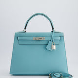 *FIRE PRICE* Hermès Kelly Sellier Bag 28cm in Bleu Atoll Epsom Leather with Palladium Hardware