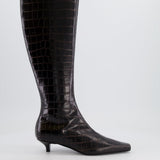 Toteme Dark Brown Croc Embossed Kitten Heel Knee High Boots Size EU 38 RRP £860