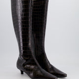 Toteme Dark Brown Croc Embossed Kitten Heel Knee High Boots Size EU 38 RRP £860