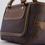 Celine Brown Boogie Canvas and Leather Bag with Silver Hardware