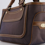 Celine Brown Boogie Canvas and Leather Bag with Silver Hardware