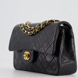 Chanel Black Vintage Classic Small Double Flap Bag in Lambskin Leather with 24K Gold Hardware