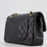 Chanel Black Vintage Classic Small Double Flap Bag in Lambskin Leather with 24K Gold Hardware