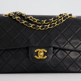 Chanel Black Vintage Classic Small Double Flap Bag in Lambskin Leather with 24K Gold Hardware