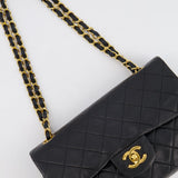 Chanel Black Vintage Classic Small Double Flap Bag in Lambskin Leather with 24K Gold Hardware