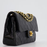 Chanel Black Vintage Classic Small Double Flap Bag in Lambskin Leather with 24K Gold Hardware