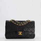 Chanel Black Vintage Classic Small Double Flap Bag in Lambskin Leather with 24K Gold Hardware