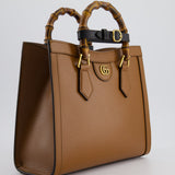 Gucci Brown Diana Small Tote Bag in Cuir Leather with Shiny Antique Gold Hardware & Bamboo Handle RRP £3,170