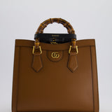 Gucci Brown Diana Small Tote Bag in Cuir Leather with Shiny Antique Gold Hardware & Bamboo Handle RRP £3,170