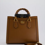 Gucci Brown Diana Small Tote Bag in Cuir Leather with Shiny Antique Gold Hardware & Bamboo Handle RRP £3,170