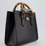 Gucci Black Diana Small Tote Bag in Cuir Leather with Shiny Antique Gold Hardware & Bamboo Handle RRP £3,170